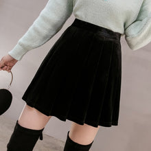 Load image into Gallery viewer, High-Waisted Pleated A- Line Velour Skirt