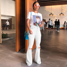 Load image into Gallery viewer, Denim Bell Bottom Casual Ripped Jeans
