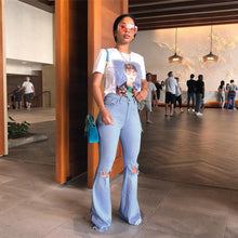 Load image into Gallery viewer, Denim Bell Bottom Casual Ripped Jeans