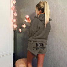Load image into Gallery viewer, Velour Kitty Cat Hoodie Short Set