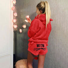 Load image into Gallery viewer, Velour Kitty Cat Hoodie Short Set