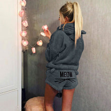 Load image into Gallery viewer, Velour Kitty Cat Hoodie Short Set