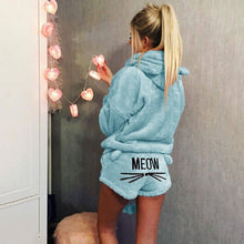 Load image into Gallery viewer, Velour Kitty Cat Hoodie Short Set