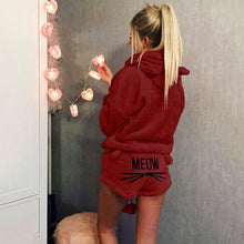 Load image into Gallery viewer, Velour Kitty Cat Hoodie Short Set