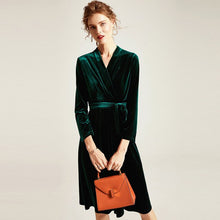 Load image into Gallery viewer, V-Neck Velour Wrap Dress