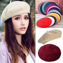 Load image into Gallery viewer, Warm Wool Winter Solid Color Retro Beret Caps