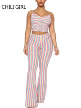 Load image into Gallery viewer, Tie Dye Backless Spaghetti Strap Ribbed Flare Pants Set