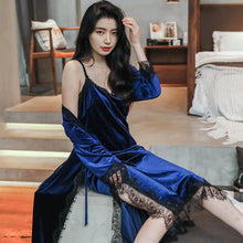 Load image into Gallery viewer, Burgundy Velvety Robe & Nightgown