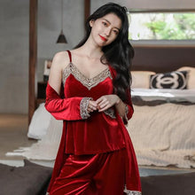 Load image into Gallery viewer, Burgundy Velvety Robe & Nightgown