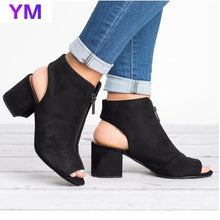 Load image into Gallery viewer, Suede Casual Open Peep Toe Zippered Ankle Boot