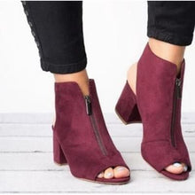 Load image into Gallery viewer, Suede Casual Open Peep Toe Zippered Ankle Boot
