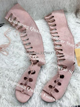 Load image into Gallery viewer, Suede Slim Over The Knee Flat Heel Gladiator Boots