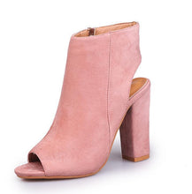 Load image into Gallery viewer, Open Toe Suede Ankle Boots with a Squared Heel