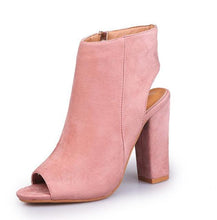 Load image into Gallery viewer, Open Toe Suede Ankle Boots with a Squared Heel