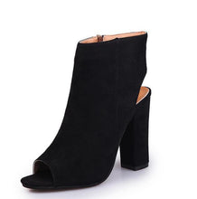 Load image into Gallery viewer, Open Toe Suede Ankle Boots with a Squared Heel