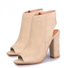 Load image into Gallery viewer, Open Toe Suede Ankle Boots with a Squared Heel