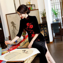 Load image into Gallery viewer, Long Chinese Style Velour Dress