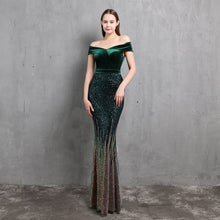 Load image into Gallery viewer, Off Shoulder Elegant Velour Sequin Dress