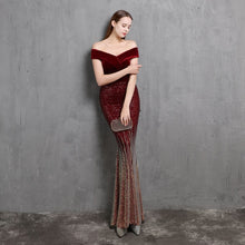 Load image into Gallery viewer, Off Shoulder Elegant Velour Sequin Dress