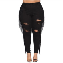 Load image into Gallery viewer, Fringed Ripped Black Stretchy Jeans