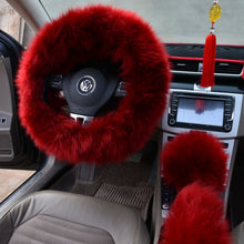 Load image into Gallery viewer, Three-piece Fluffy Steering Wheel Cover Set
