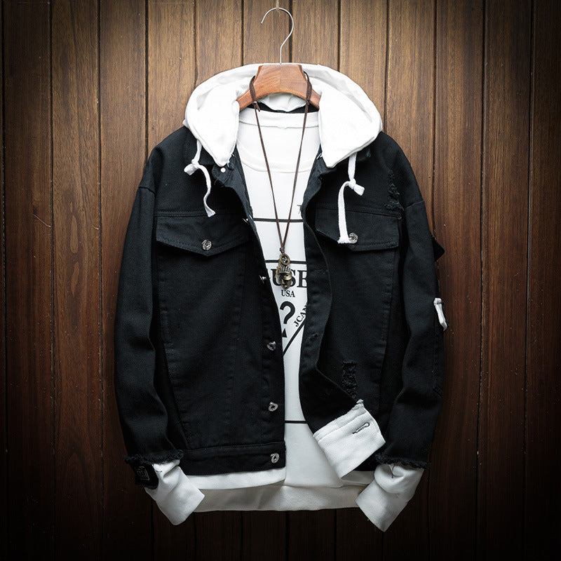 Hooded Denim Jacket with Pockets