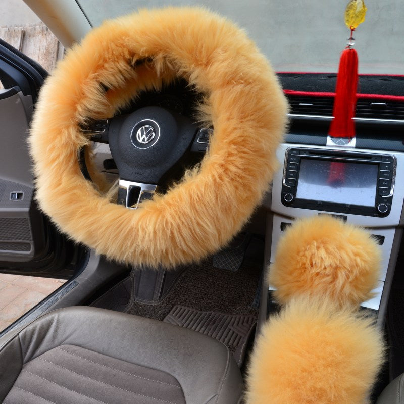 Three-piece Fluffy Steering Wheel Cover Set