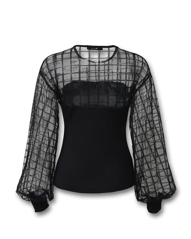 Black Mesh Web Stitching Blouse