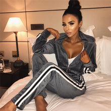 Load image into Gallery viewer, Velour Striped 2-piece Hoodie Tracksuit

