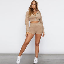 Load image into Gallery viewer, Velour Two Piece Hooded Top with Shorts
