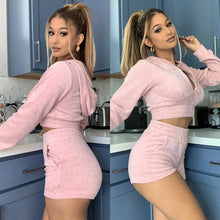 Load image into Gallery viewer, Velour Two Piece Hooded Top with Shorts
