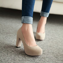 Load image into Gallery viewer, Suede  Square Heeled Platform Shoes
