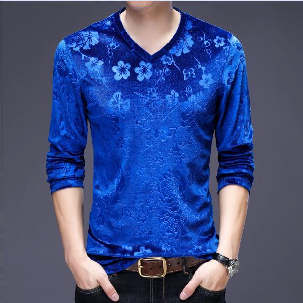 Floral Velvet V-Neck Long Sleeve Shirt